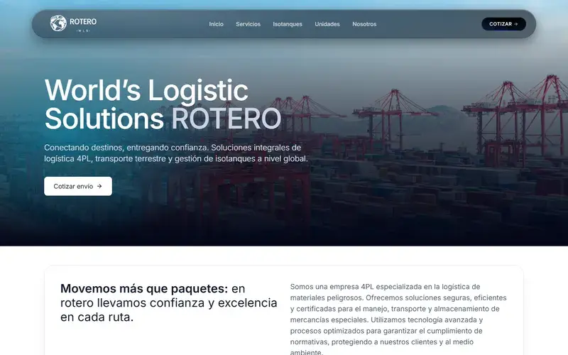 Web pública de ROTERO WLS: presentación de sus soluciones logísticas y acceso a cotización.